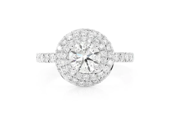 1.00ct Round Solitaire - Double Twist Halo -diamond Engagement Ring - All Natural