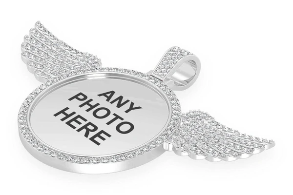 Memory Wings Photo Diamond Pendant 14k Solid Gold 8.50ctw