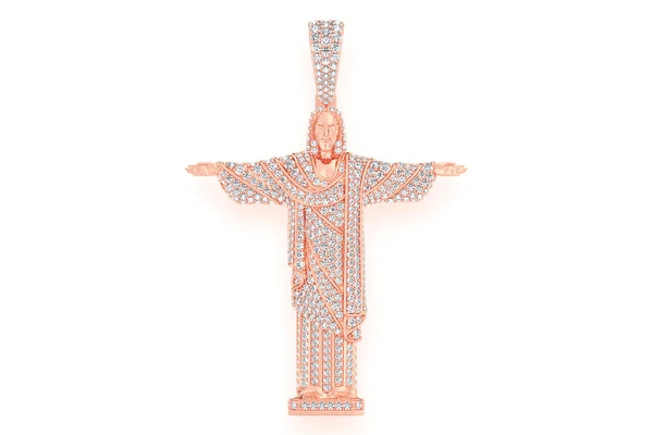 Brazil Jesus Christ The Redeemer Diamond Pendant 14k Solid Gold 14k Solid Gold 4.25ctw