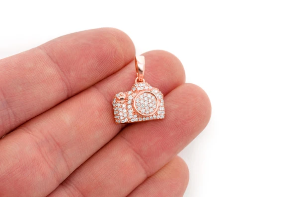 Camera Diamond Pendant 14k Solid Gold 0.75ctw