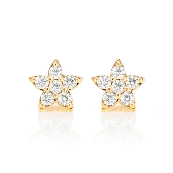 Diamond Petal Flower Stud Earrings 14k Solid Gold 0.50ctw