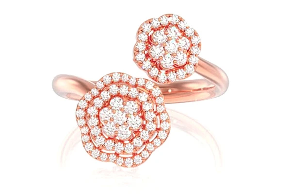 Floral Double Halo Diamond Ring 14k Solid Gold 0.40ctw