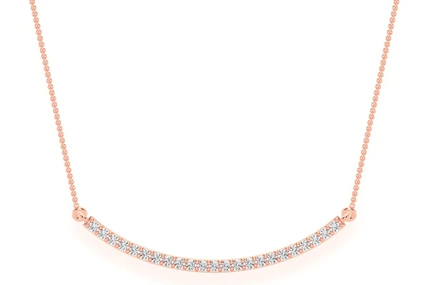  Curved Bar Diamond Necklace Connected 14k Solid Gold 0.20ctw