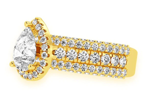 1.50ct Pear Solitaire - Three Row - Diamond Engagement Ring - All Natural