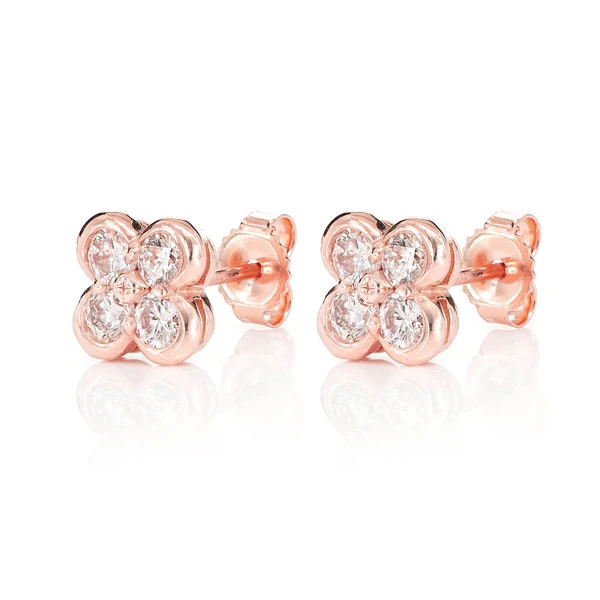 Diamond Clover Bezel Stud Earrings 14k Solid Gold 0.66ctw