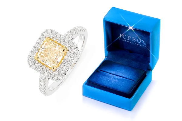 1.50ct Cushion Yellow Diamond Double Halo - Diamond Engagement Ring - All Natural