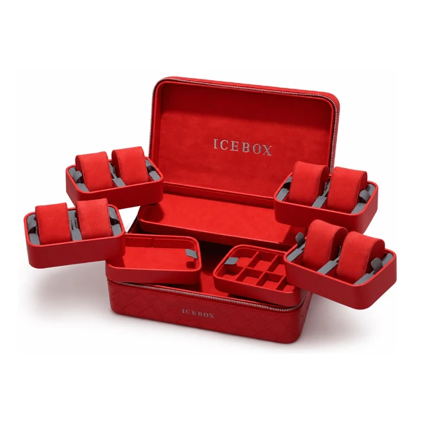Icebox Leather World Traveler Watch Case - 8 Watches