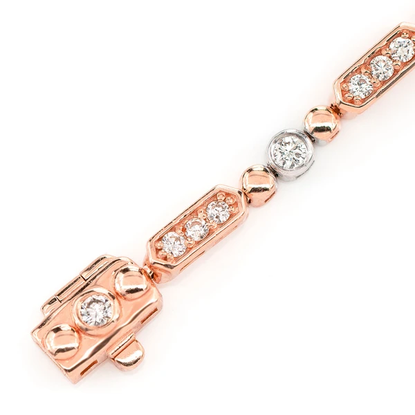 Alternating Bezel And Bar Link Bracelet 14k Solid Gold 0.85ctw 