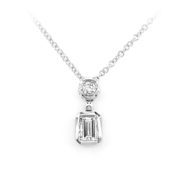 Diamond Emerald Cut Dangling Bezel Set Pendant Attached Necklace 14k Solid Gold 0.25ctw