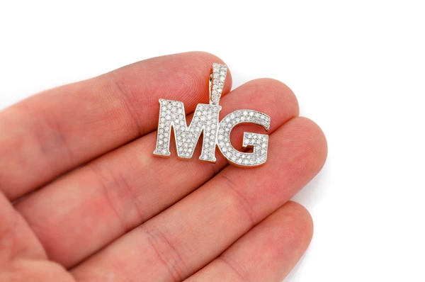 Custom Heavy Serif Letter Nameplate Diamond Pendant 14k Solid Gold