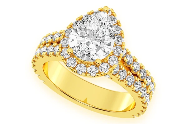 Sphinx - 2.00ct Pear Solitaire - Two Row Split Scallop - Diamond Engagement Ring - All Natural Diamonds
