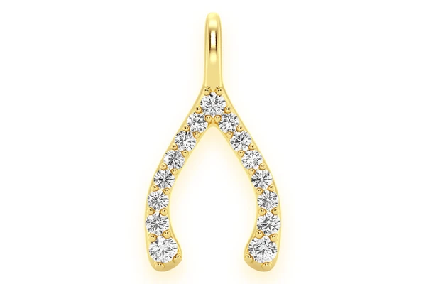Wishbone Diamond Pendant 14k Solid Gold 0.15ctw