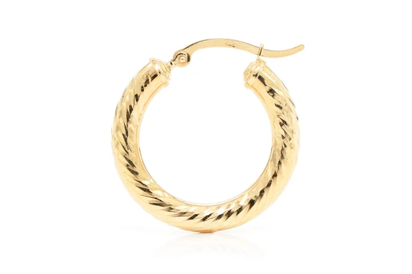 4MM Diamond-Cut Hoop Earrings 14k Solid Gold Small