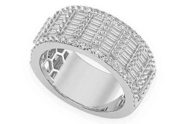 Baguette Round Bar Diamond Band 14k Solid Gold 2.25ctw