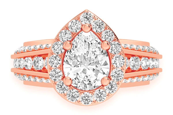 Monst - 1.00ct Pear Solitaire - Three Row Graduated Split Halo - Diamond Engagement Ring - All Natural Diamonds