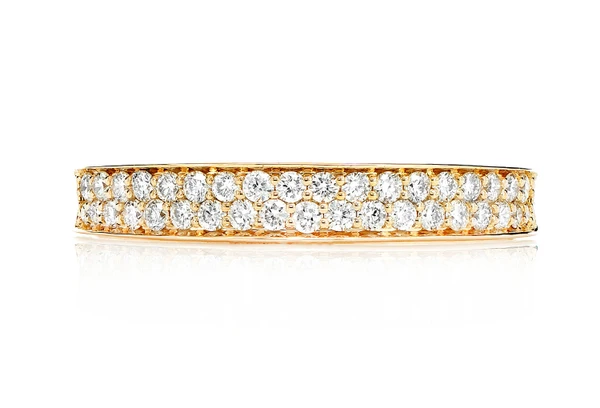 Two Row Border Diamond Band Ring 14k Solid Gold 0.33ctw