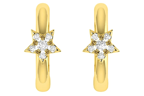 Star Diamond Hoop Earrings 14k Solid Gold 0.05ctw