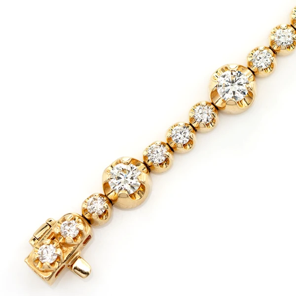 Eleven Station Crown Set Diamond Tennis Bracelet 14k Solid Gold 3.70ctw 