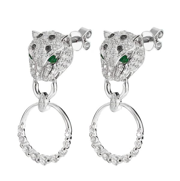 Diamond Leopard Hoop Earrings 14k Solid Gold 1.50ctw