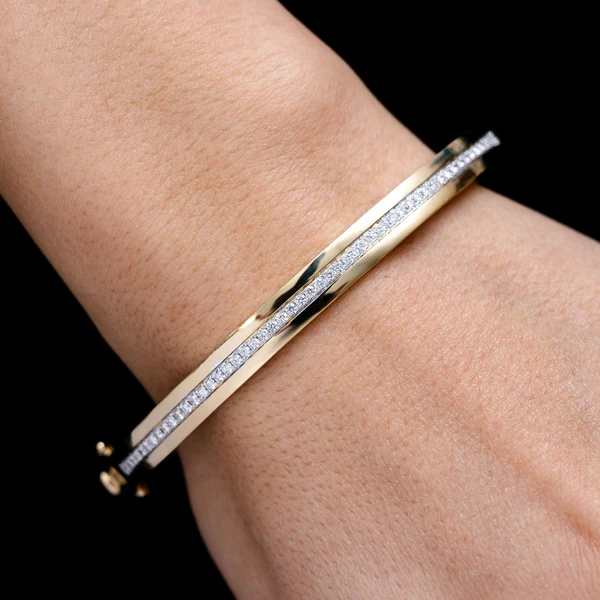 One Row Channel Setdiamond Bangle Bracelet 14k Solid Gold 0.90ctw