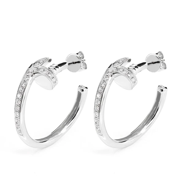  Nail Half Diamond Hoop Earrings 14k Solid Gold 0.45ctw