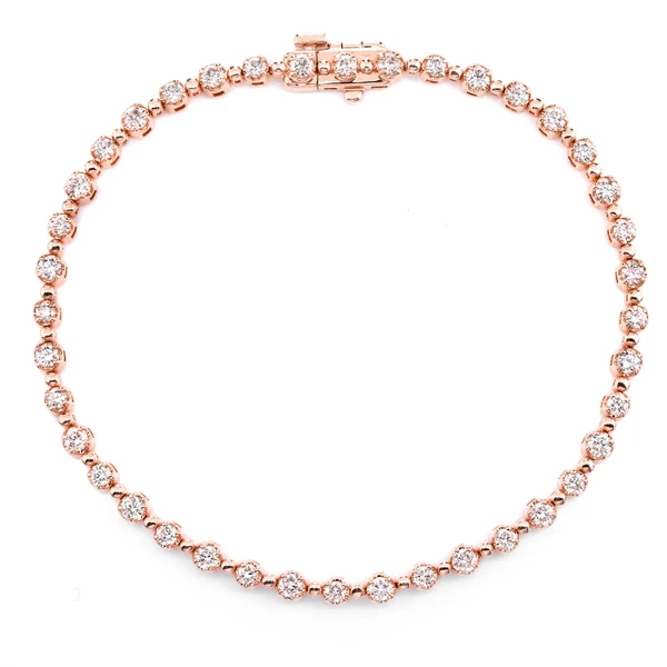 Beaded Crown Set Diamond Link Bracelet 14k Solid Gold 1.75ctw