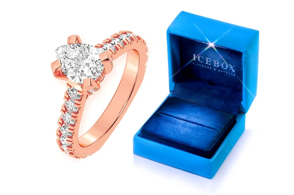 Thinn - 1.00ct Pear Solitaire - Single Row Scallop - Diamond Engagement Ring - All Natural