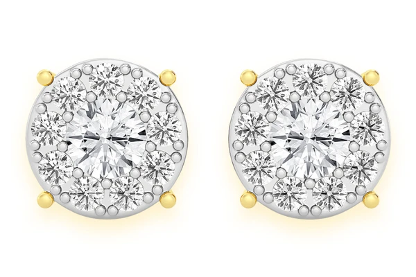 Icebox - 1.00ctw Mosaic Stud Diamond Earrings 14k Solid Gold