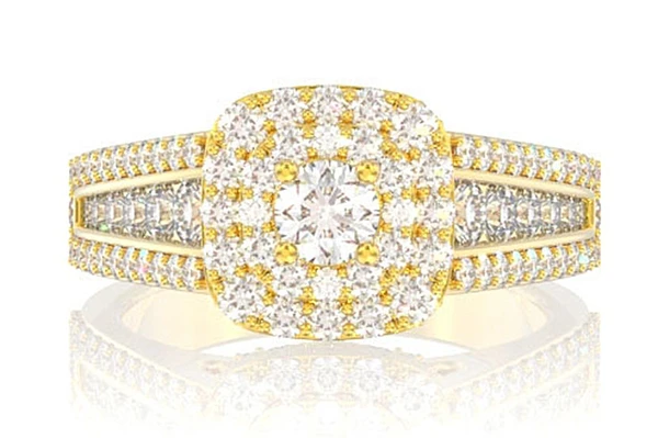 Double Halo Triple Bezel Diamond Engagement Ring 14k Solid Gold - All Natural - 1.50ctw 