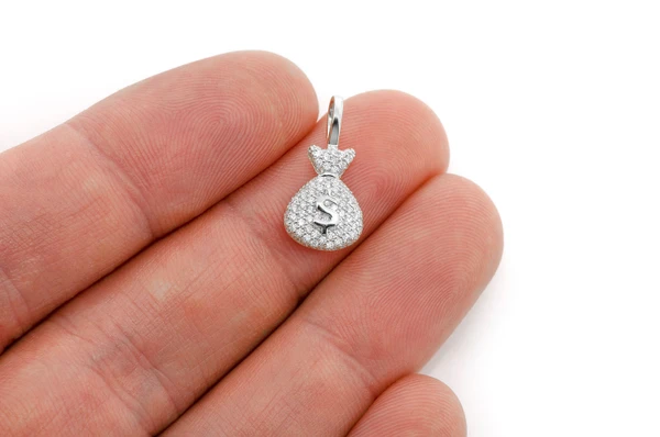 Money Bag Diamond Pendant 14k Solid Gold 0.33ctw