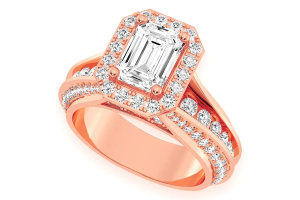 Monst - 1.00ct Emerald Solitaire - Three Row Graduated Split Halo - Diamond Engagement Ring - All Natural Vs Diamonds