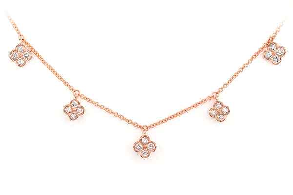 Diamond Clover Dangle Necklace 14k Solid Gold 0.45ctw 