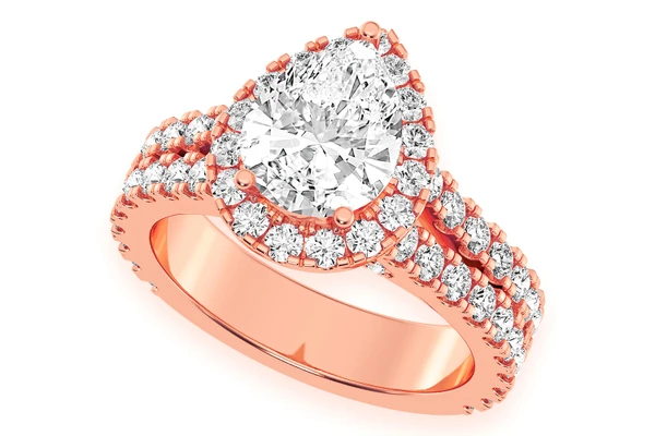 Sphinx - 2.00ct Pear Solitaire - Two Row Split Scallop - Diamond Engagement Ring - All Natural Diamonds