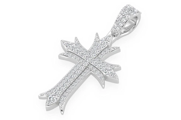 Deco Three Row Cross Diamond Pendant 14k Solid Gold 0.65ctw