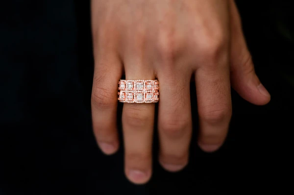 Two Row Baguette Border Diamond Ring 14k Solid Gold 2.25ctw