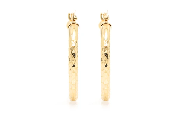 3MM Diamond-Cut Hoop Earrings 14k Solid Gold Small