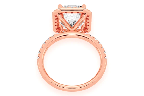 Thav - 3.00ct Emerald Solitaire - Scallop Halo One Row - Diamond Engagement Ring - All Natural Vs Diamonds