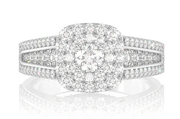 Double Halo Triple Bezel Diamond Engagement Ring 14k Solid Gold - All Natural - 1.50ctw 