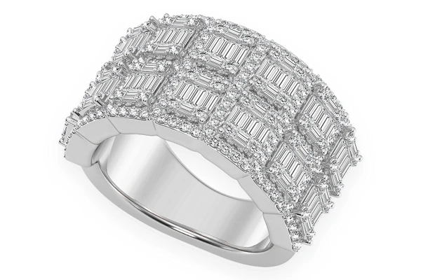 Two Row Baguette Border Diamond Ring 14k Solid Gold 2.25ctw