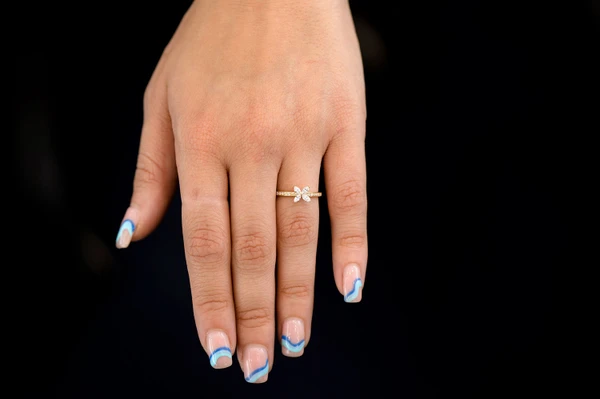 Marquise Flower Diamond Ring 14k Solid Gold 0.35ctw