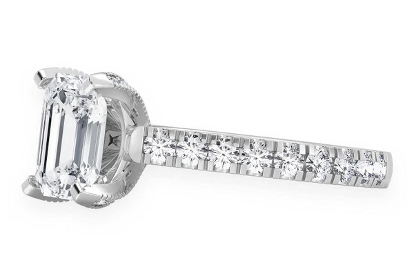 Thinn - Emerald Cut One Row Under Halo Diamond Ring 14k Solid Gold 3.00ctw