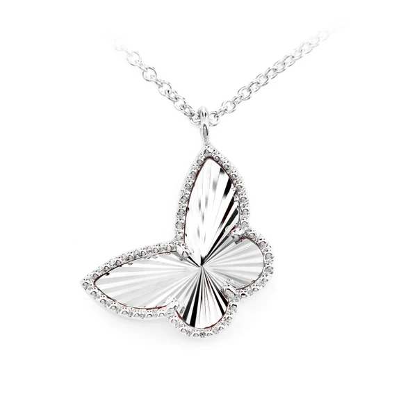 Sunburst Buttterfly Pendant Attached Necklace 14k Solid Gold