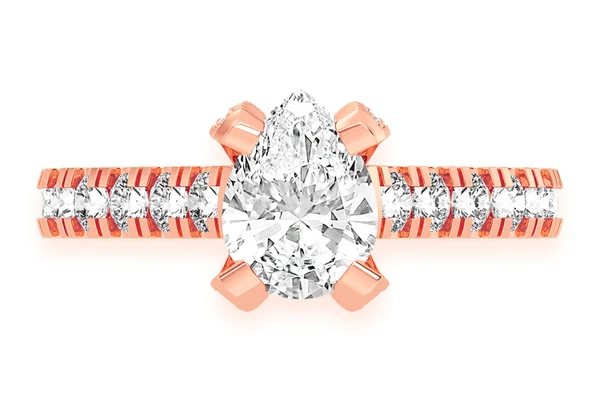 Thinn - 1.00ct Pear Solitaire - Single Row Scallop - Diamond Engagement Ring - All Natural