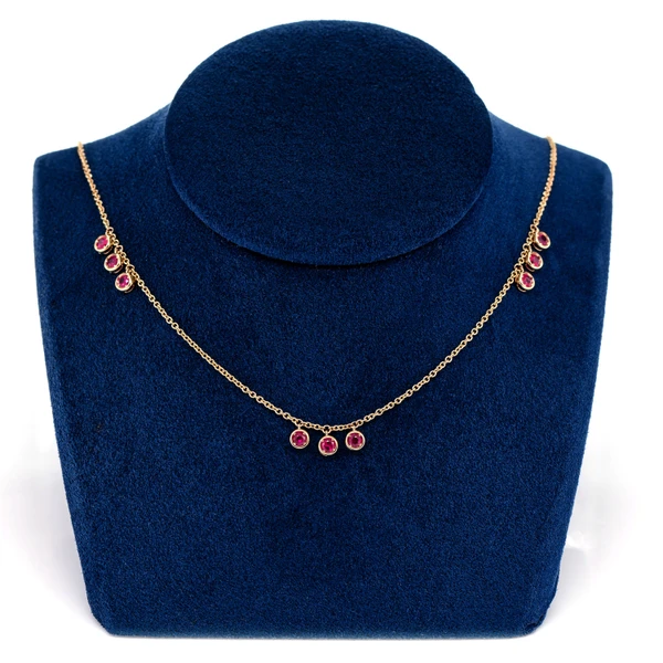 Ruby Drop Dangle Station Necklace 14k Solid Gold 0.90ctw