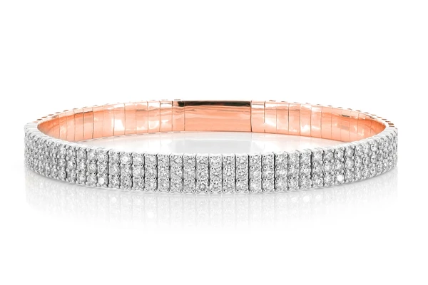 Three Row Diamond Flex Bangle Bracelet 3.85ctw 14k Solid Gold