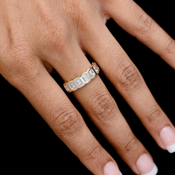 Seven Stone Diamond Baguette Bezel Band Ring 14k Solid Gold 0.90ctw