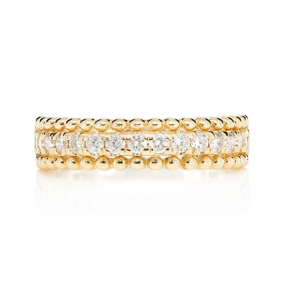 Beaded Border Diamond Band Ring 14k Solid Gold 0.35ctw
