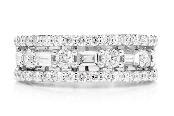 Round And Baguette Bridge Diamond Band Ring 14k Solid Gold 1.65ctw