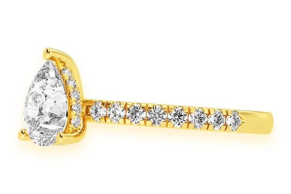 Thinn - 1.00ct Pear Solitaire - One Row Under Halo - Diamond Engagement Ring - All Natural