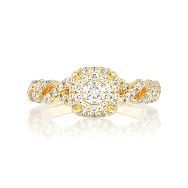 0.85ctw Double Halo Claw Twist Diamond Engagement Ring 14k Solid Gold - All Natural 